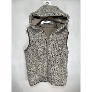 Coffee Shop New York Women's Sherpa‎ Quilted Reversible Fuzzy Vest Sz L Taupe